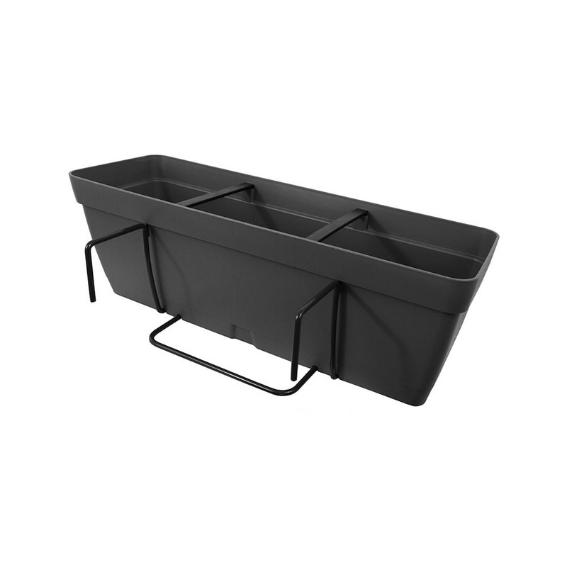 Ghiveci din plastic ArtPlast, LoLego FLYSquare cu suport pentru balcon, gri inchis
