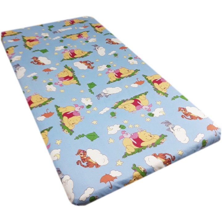 Cearceaf cu elastic 120 x 60 cm ursuletul si amicii albastru