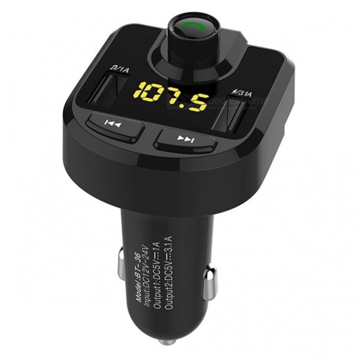 Автомобилен Bluetooth трансмитер Car Kit BT36, с USB зарядно, 12-24V