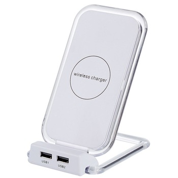 Incarcator Wireless QI si Suport de Birou OJD-16, cu 2 Porturi USB si 3 Bobine, Alb Incarcator Wireless QI si Suport de Birou OJD-16, cu 2 Porturi USB si 3 Bobine, Alb