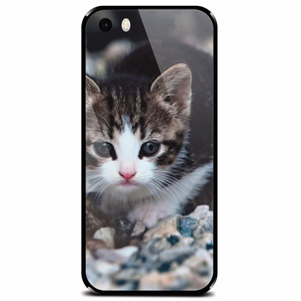 Husa din sticla securizata pentru Apple iPhone 5, Animal Cat