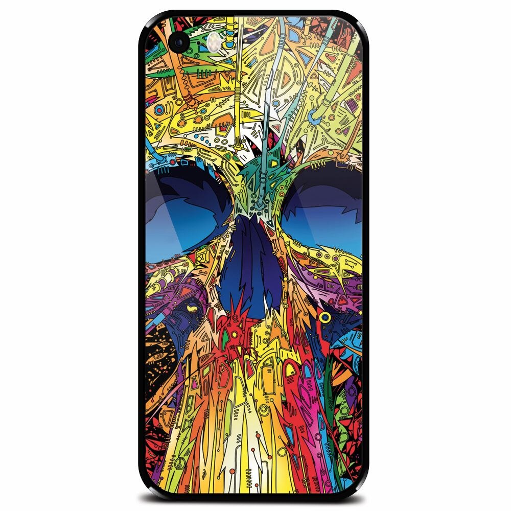 Husa din sticla securizata pentru Apple iPhone 5, Abstract Multicolored Skull