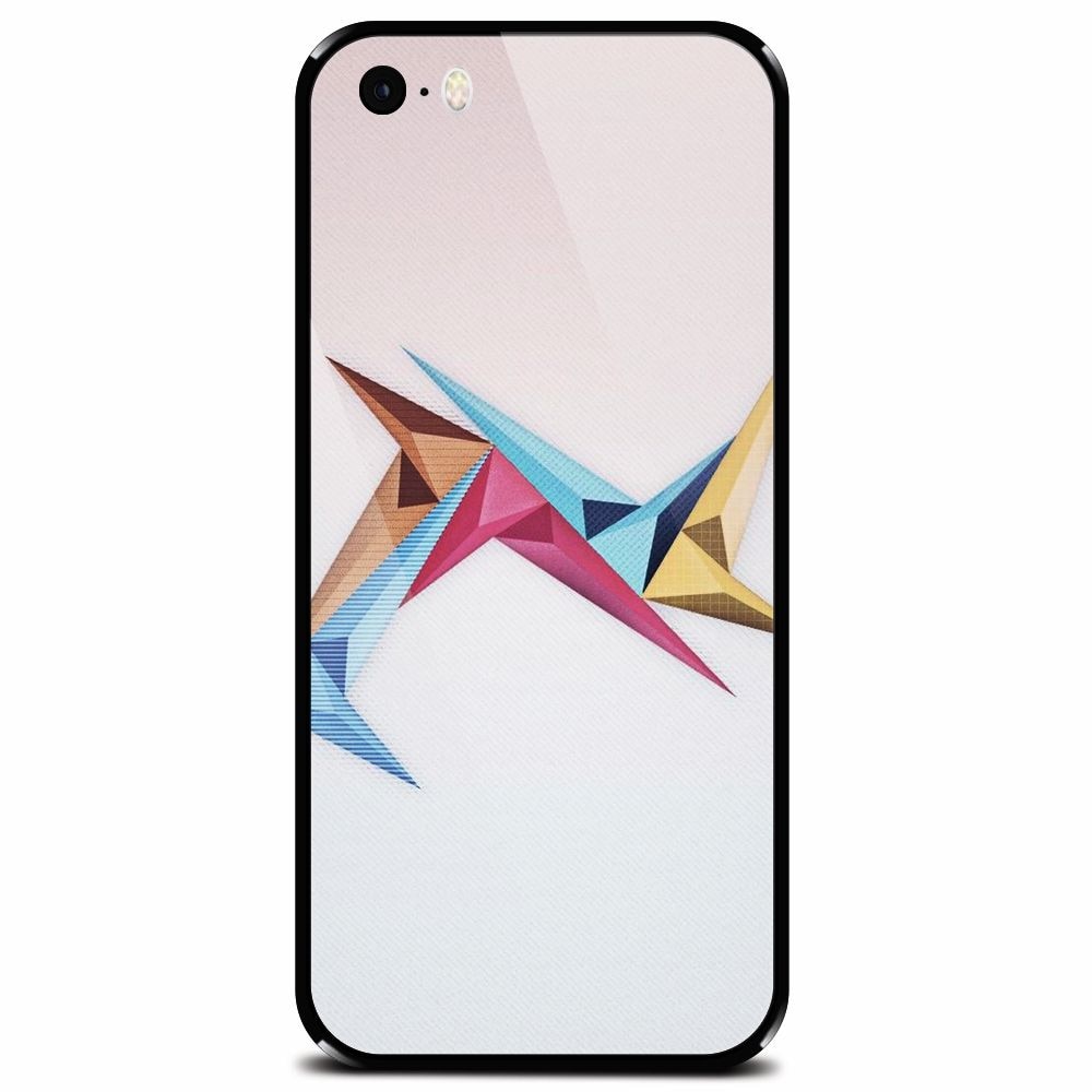 Husa din sticla securizata pentru Apple iPhone 5, Abstract Minimalistic Colors Triangles