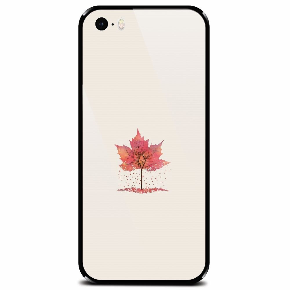Husa din sticla securizata pentru Apple iPhone 5, Autumn Tree Leaf Shape Illustration
