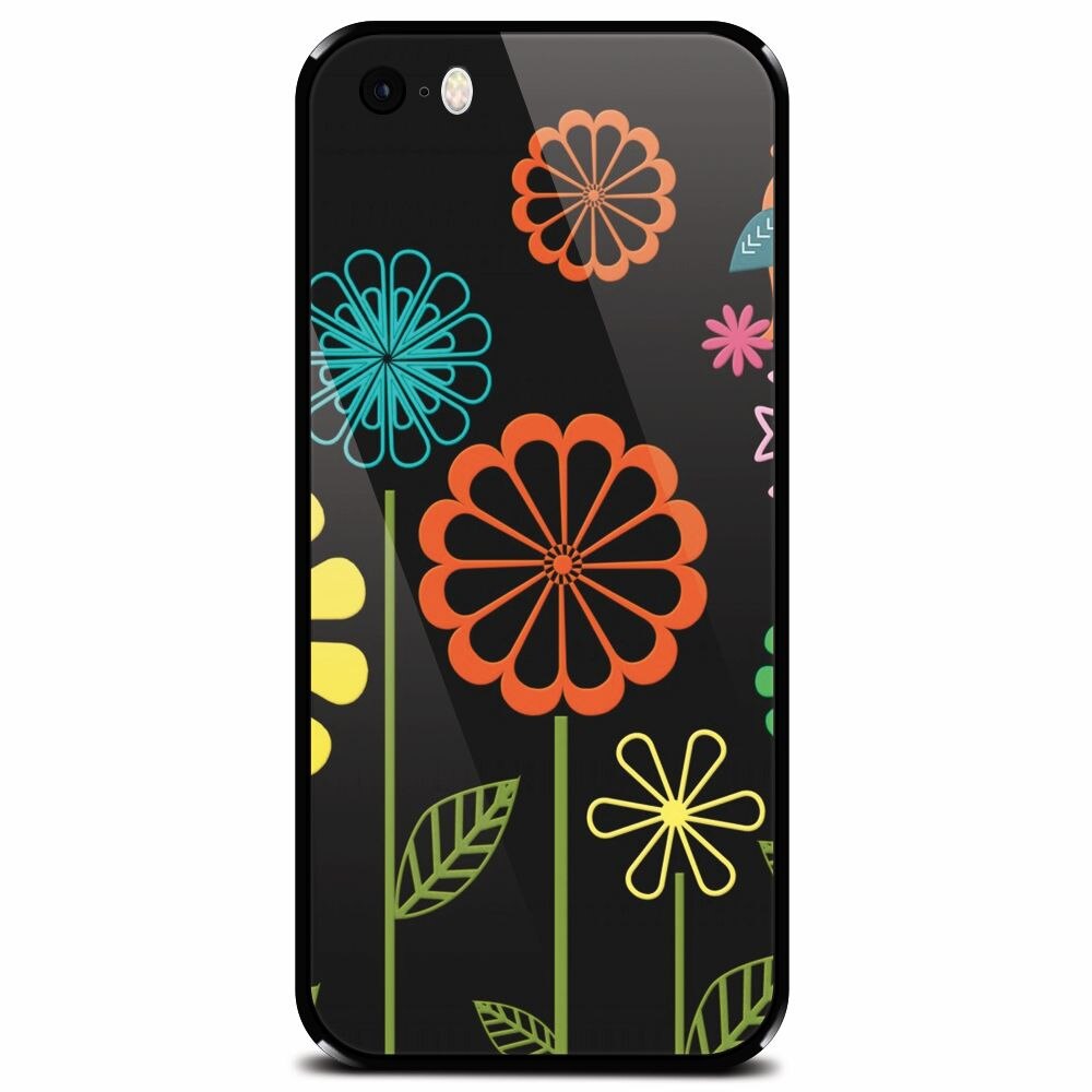 Husa din sticla securizata pentru Apple iPhone 5, Colorful Spring Birds Flowers Vectors