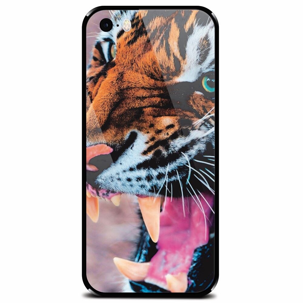 Husa din sticla securizata pentru Apple iPhone 5, Angry Tiger Teeth Fresh