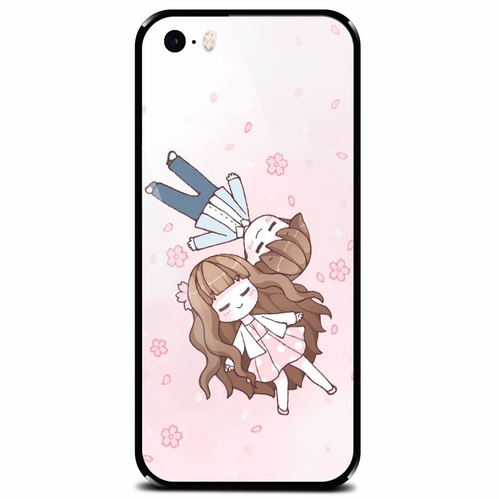 Husa din sticla securizata pentru Apple iPhone 5, Cute Couple