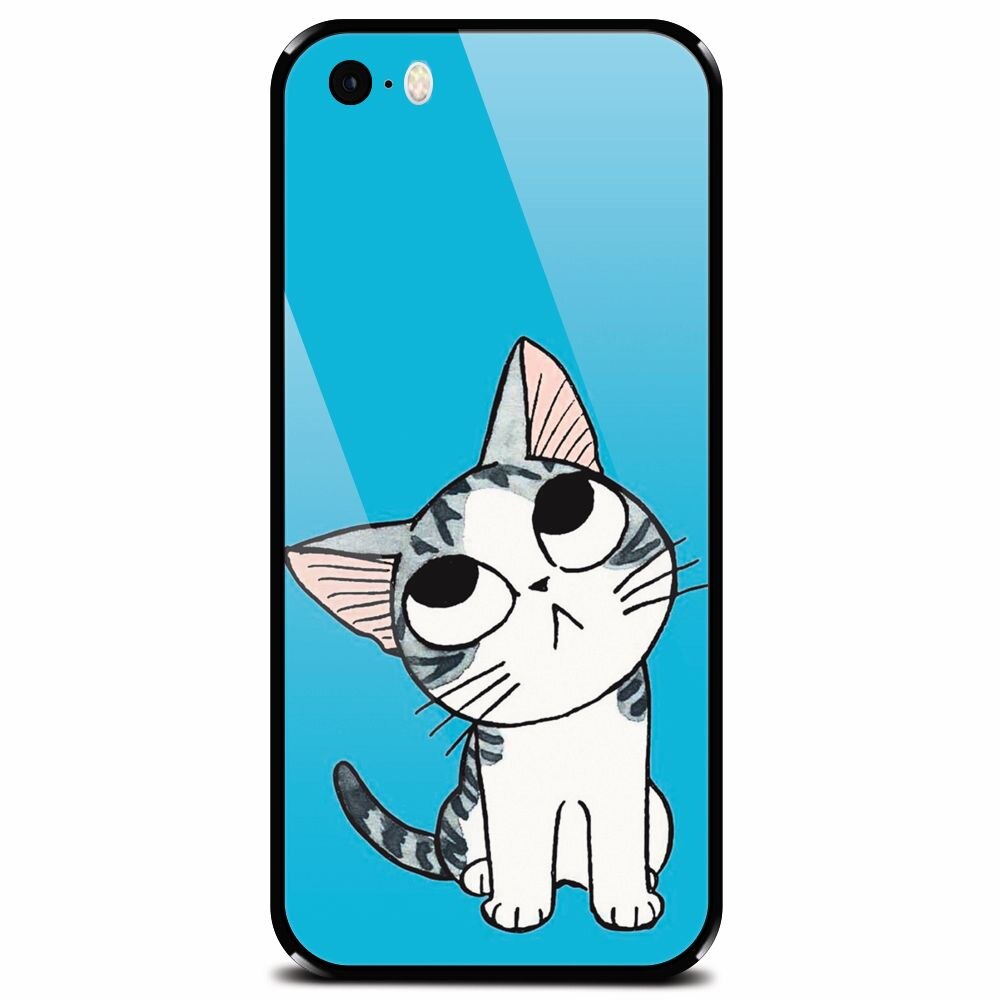 Husa din sticla securizata pentru Apple iPhone 5, Cat Lovely Cartoon