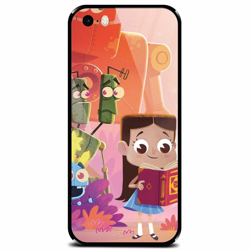 Husa din sticla securizata pentru Apple iPhone 5, Children Kids Robots Illustration Colorful K