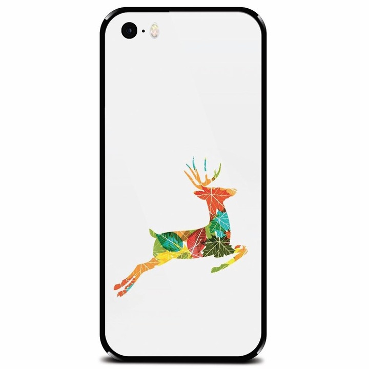 Edzett üvegtok Apple iPhone 5 telefonhoz, színes rénszarvasugrás illusztráció