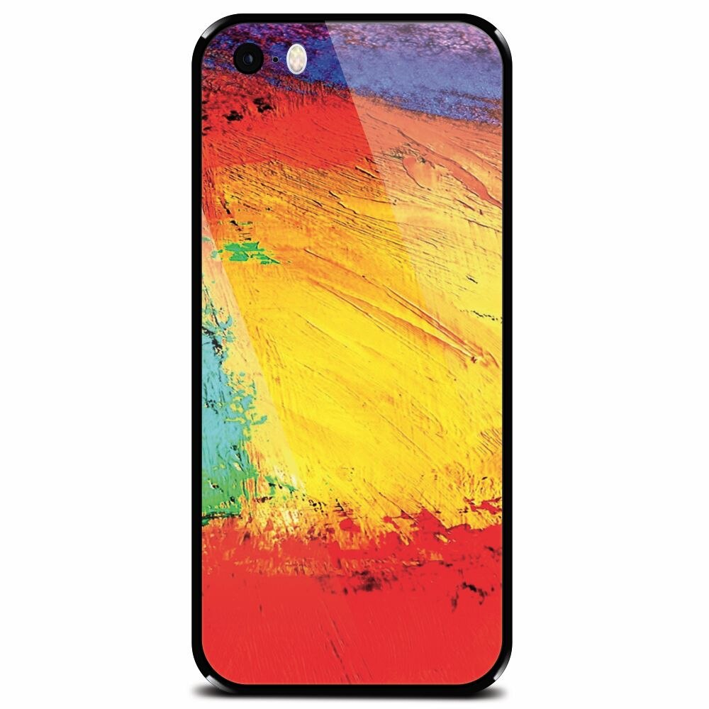 Husa din sticla securizata pentru Apple iPhone 5, Colorful Dry Paint Strokes Texture