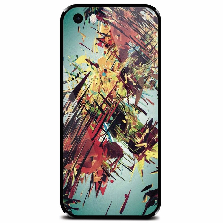 Edzett üvegtok Apple iPhone 5 telefonhoz, komplex absztrakt színes 3D rajz