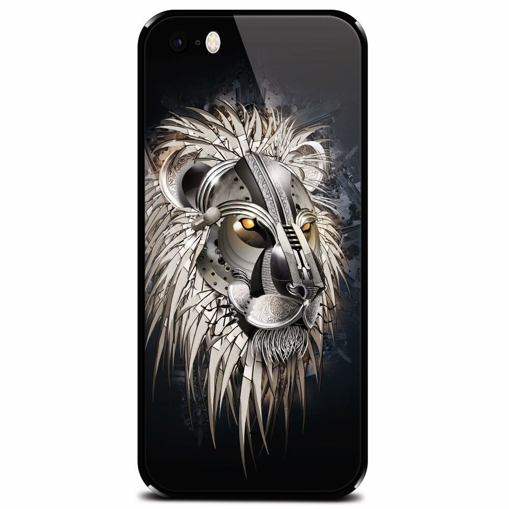 Husa din sticla securizata pentru Apple iPhone 5, Abstract Lion 001