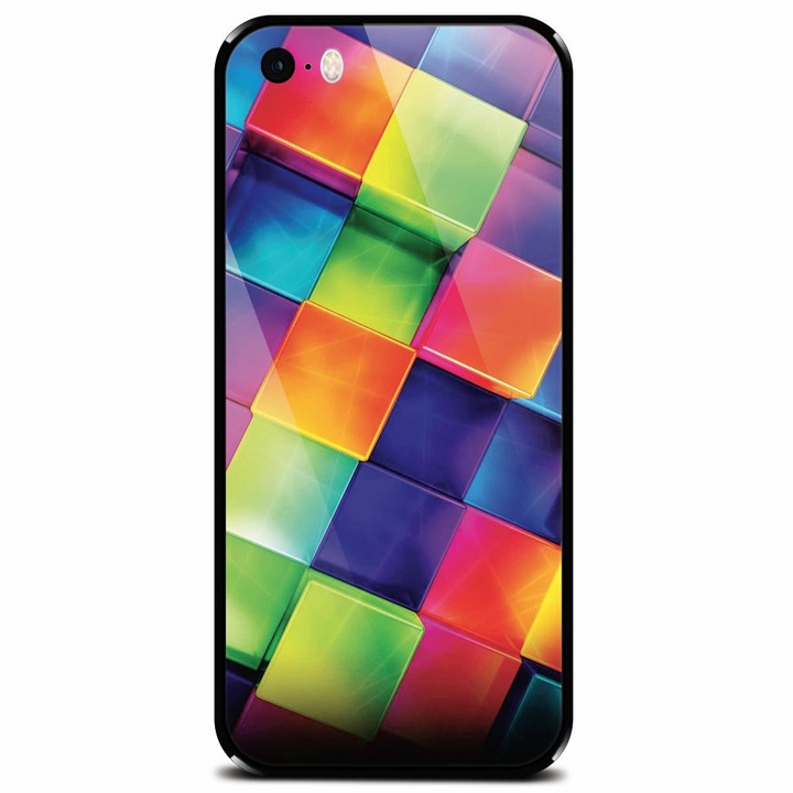 Edzett üvegtok Apple iPhone 5-höz, 3D Geometric Colorful
