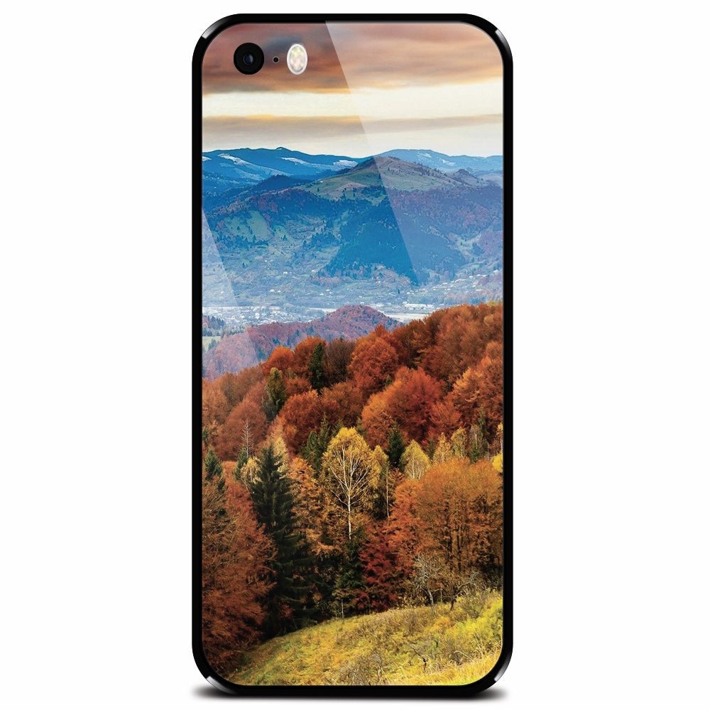 Husa din sticla securizata pentru Apple iPhone 5, Autumn Mountain Fall Rusty Forest Colours
