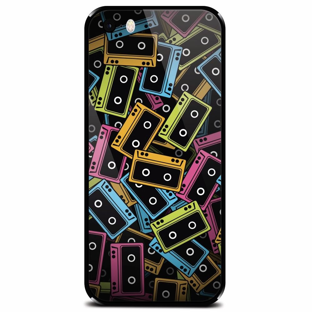 Husa din sticla securizata pentru Apple iPhone 5, Audio Cassette Color Vector
