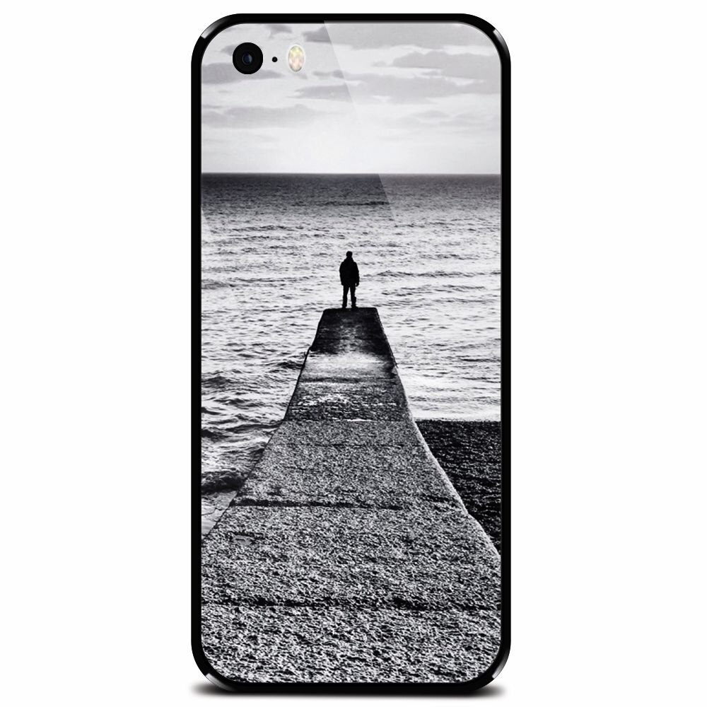 Husa din sticla securizata pentru Apple iPhone 5, Abstract Dock Man Grey