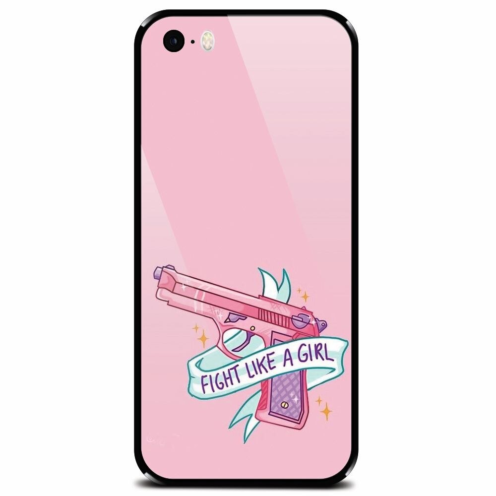 Husa din sticla securizata pentru Apple iPhone 5, Fight Like A Girl