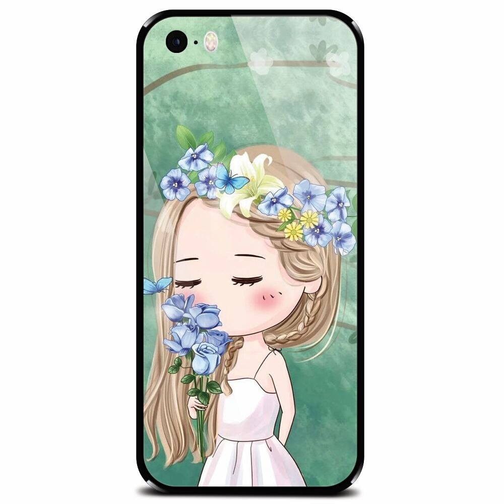 Husa din sticla securizata pentru Apple iPhone 5, Girl