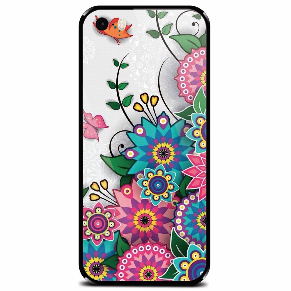 Husa din sticla securizata pentru Apple iPhone 5, Mandala Flowers