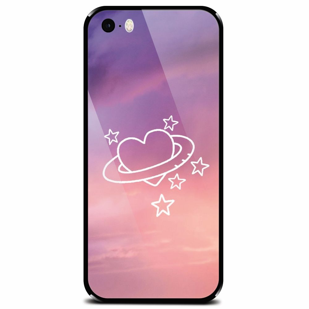 Husa din sticla securizata pentru Apple iPhone 5, Galaxy Heart