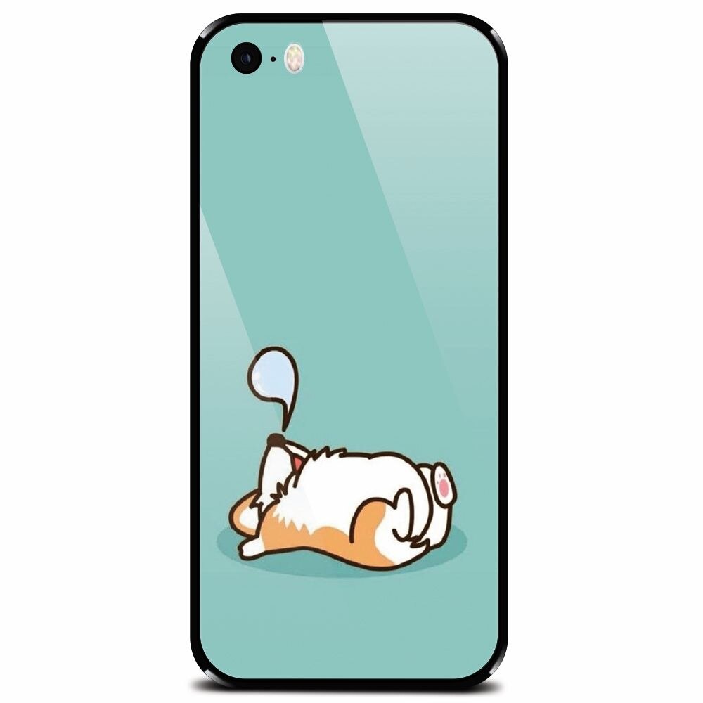 Husa din sticla securizata pentru Apple iPhone 5, Cute Corgi