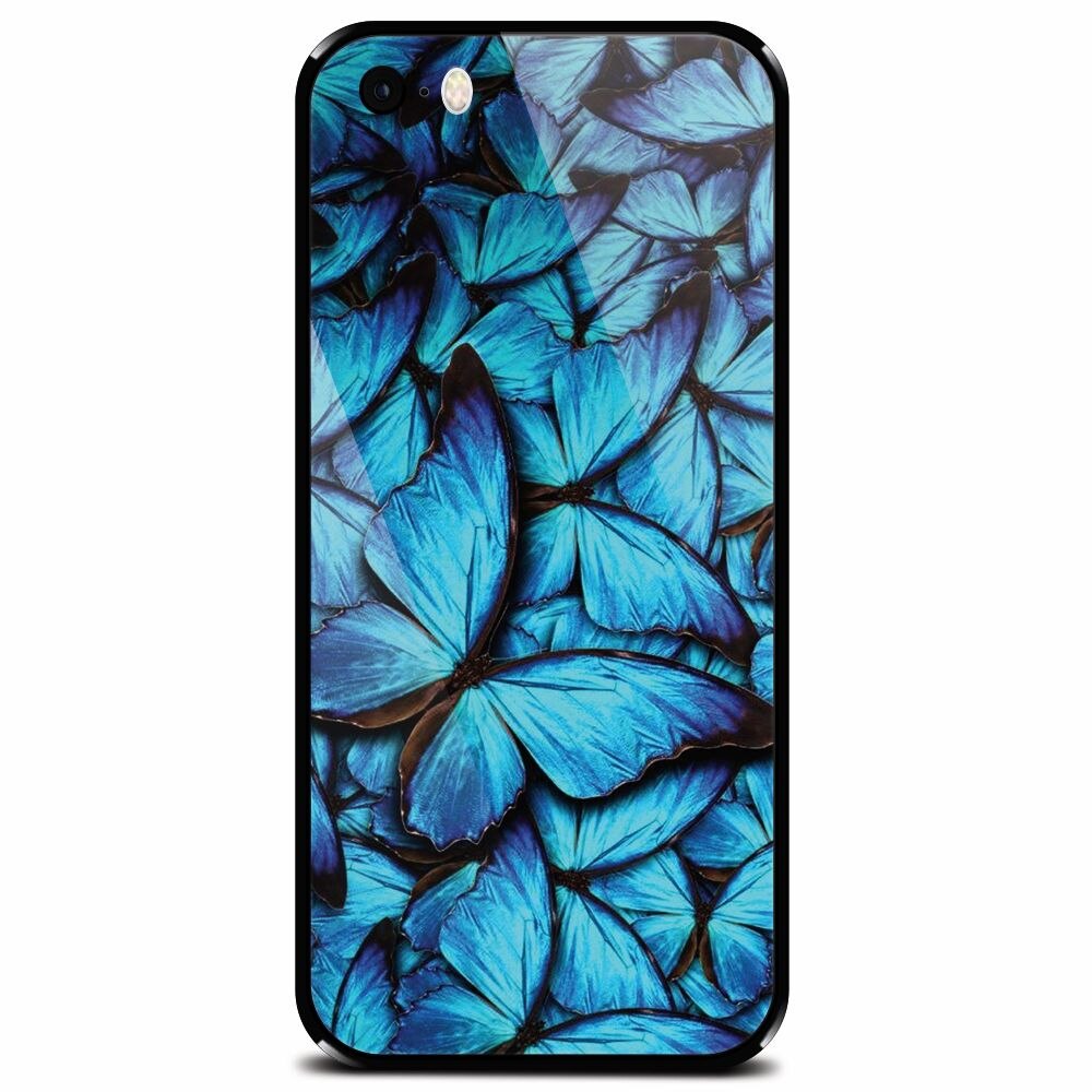 Husa din sticla securizata pentru Apple iPhone 5, Blue Butterfly 101