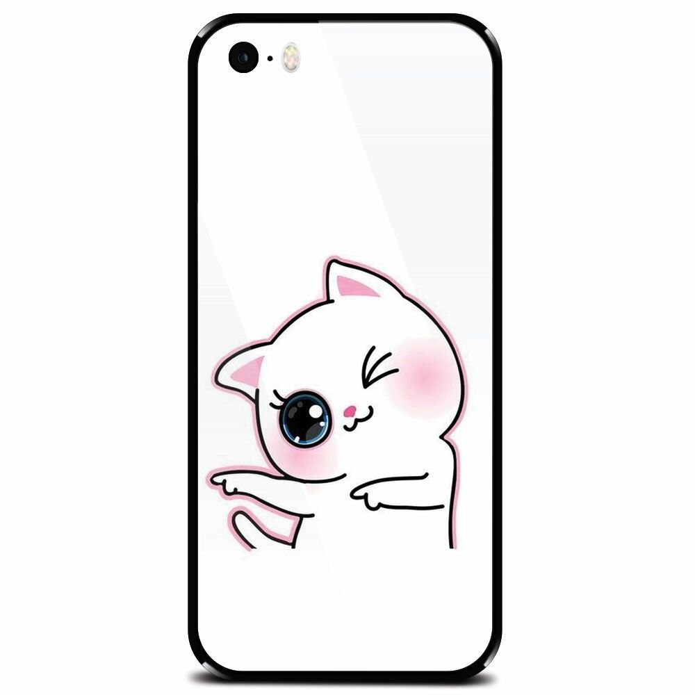 Husa din sticla securizata pentru Apple iPhone 5, Cute Kitty