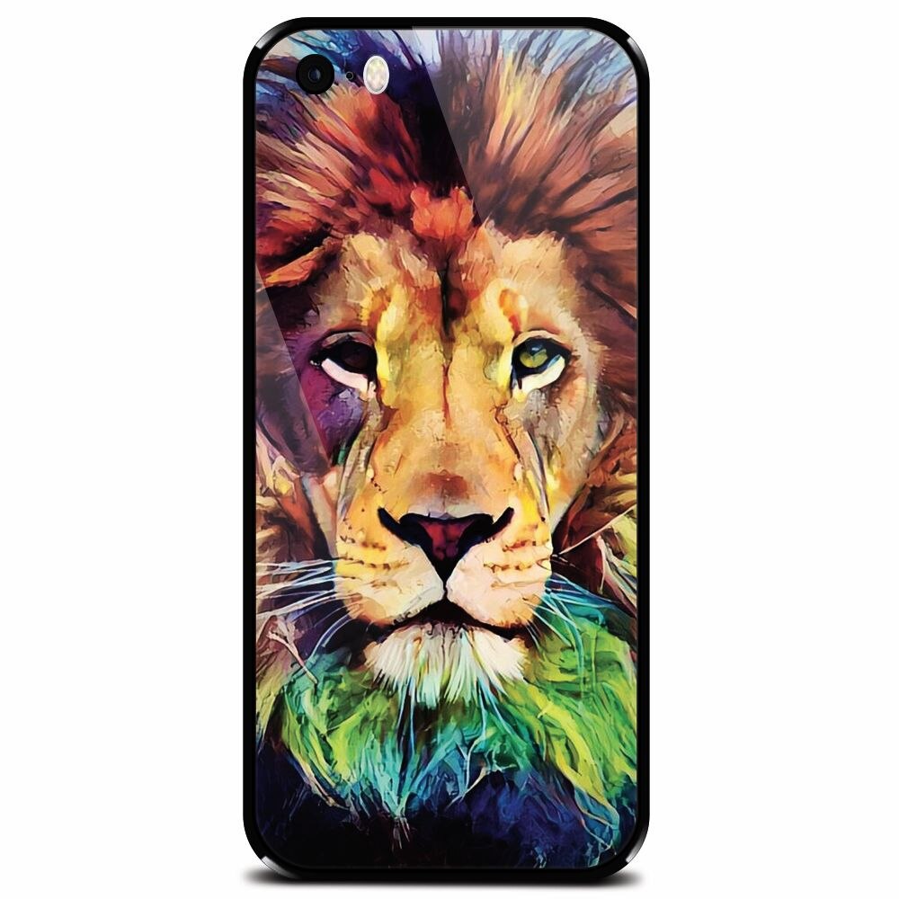 Husa din sticla securizata pentru Apple iPhone 5, Colorfull Lion