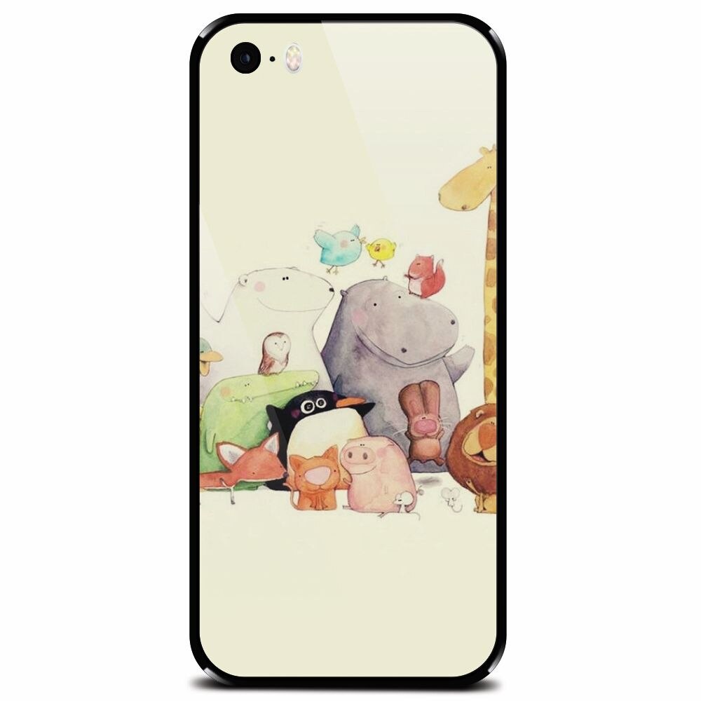 Husa din sticla securizata pentru Apple iPhone 5, Cute Cartoon Animals