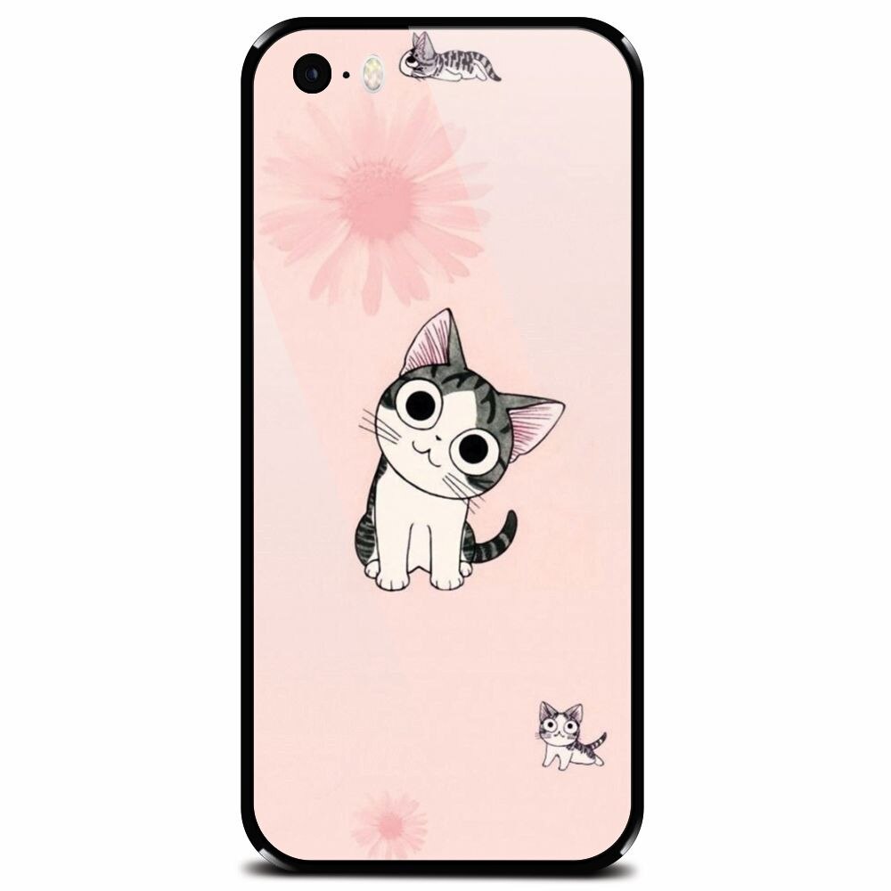 Husa din sticla securizata pentru Apple iPhone 5, Cute Cat 101