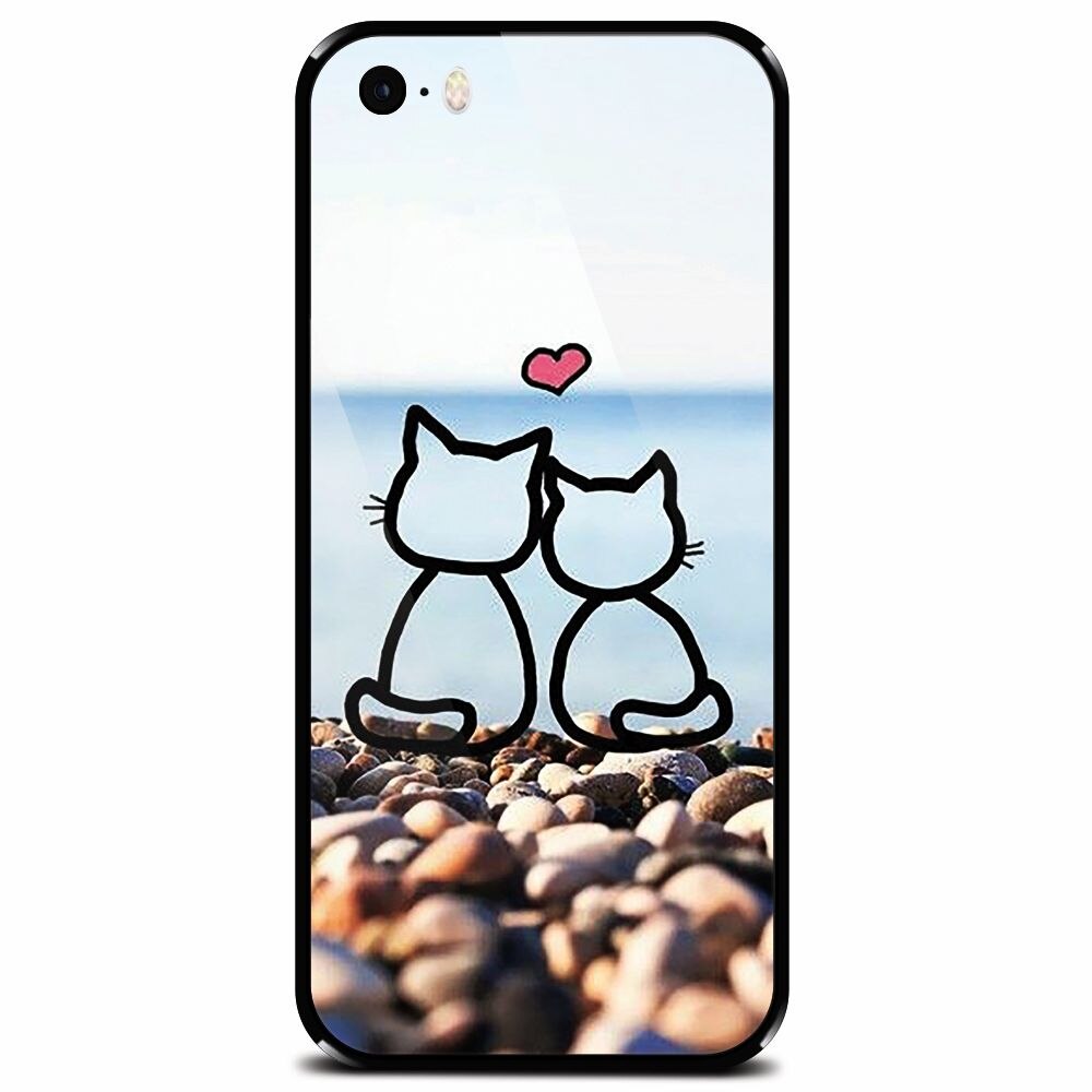 Husa din sticla securizata pentru Apple iPhone 5, In Love Cats