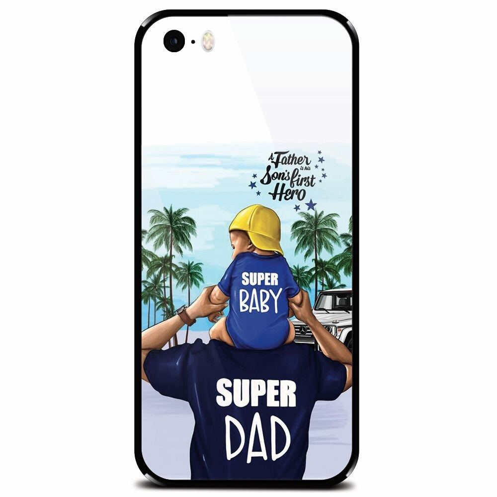 Husa din sticla securizata pentru Apple iPhone 5, Super Dad