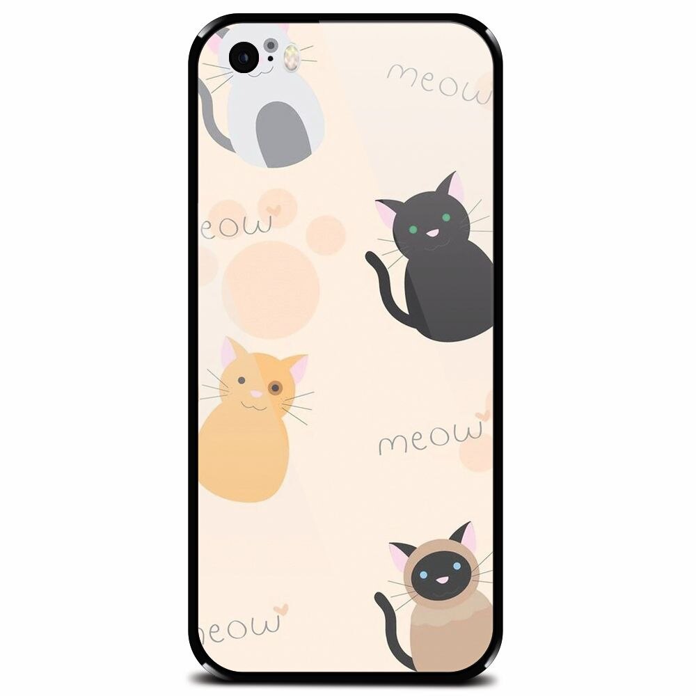 Husa din sticla securizata pentru Apple iPhone 5, Meow