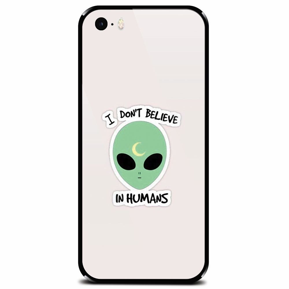 Husa din sticla securizata pentru Apple iPhone 5, I Dont Believe In Humans