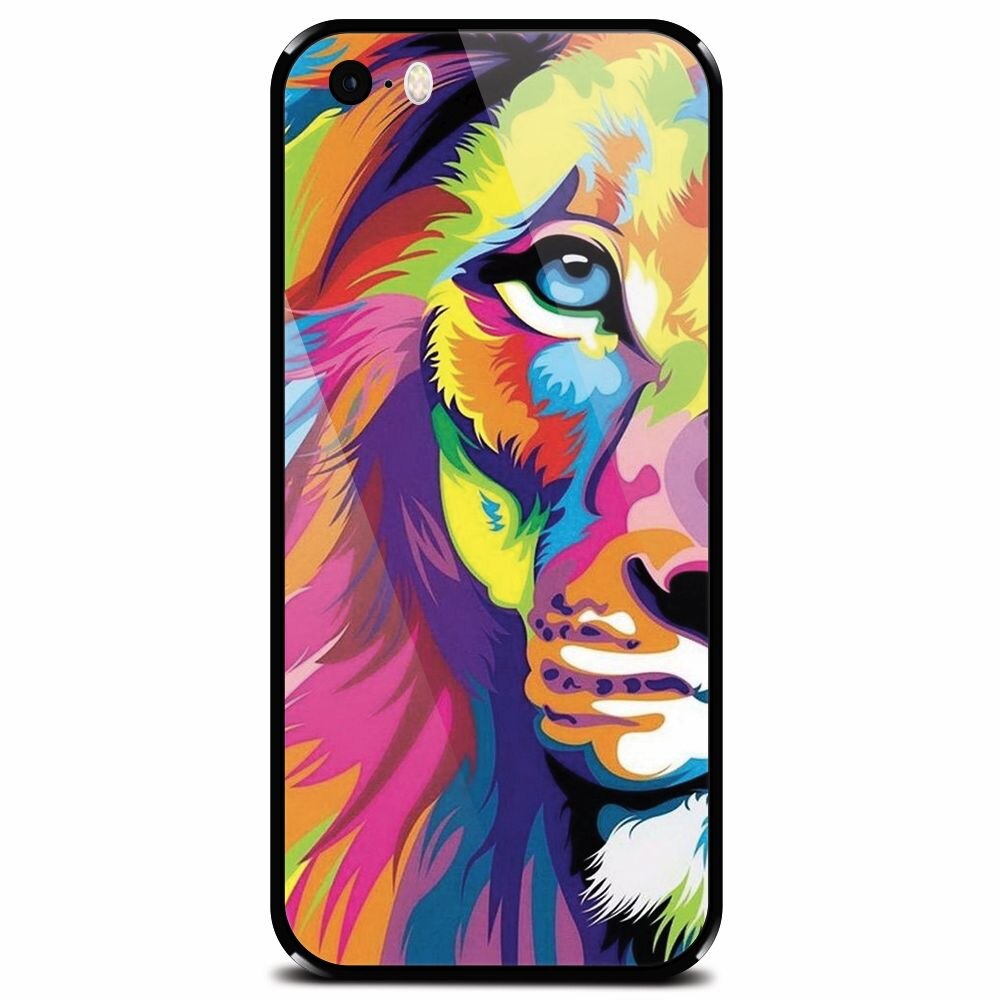 Husa din sticla securizata pentru Apple iPhone 5, Colorfull Lion 002