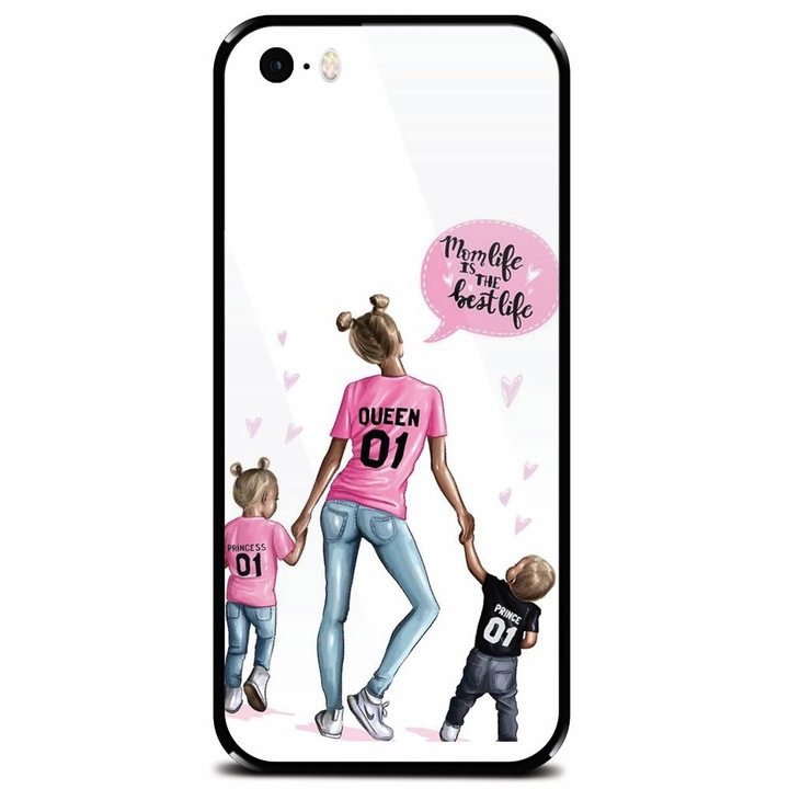 Védett üvegtok Apple iPhone 5, Mom Life telefonhoz