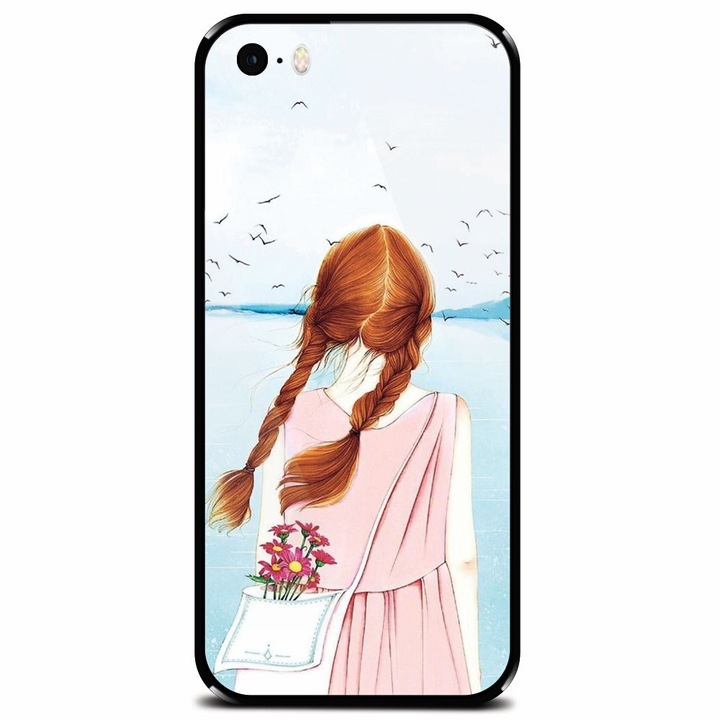 Edzett üvegtok Apple iPhone 5, Girl And Birds készülékhez