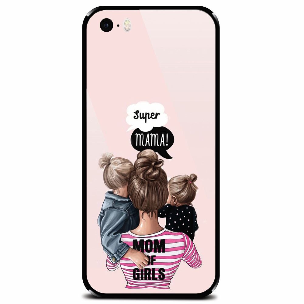 Husa din sticla securizata pentru Apple iPhone 5, Mom Of Girls