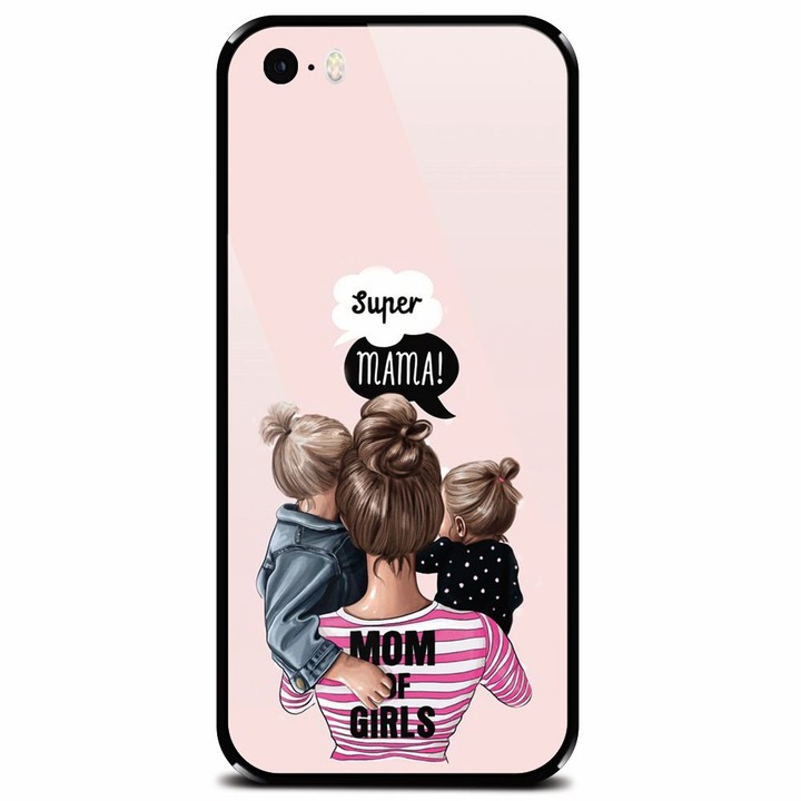Védett üvegtok Apple iPhone 5, Mom Of Girls telefonhoz