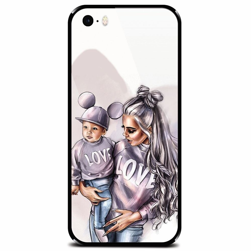 Husa din sticla securizata pentru Apple iPhone 5, Mommy Love