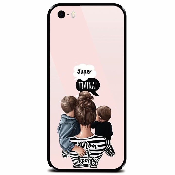 Védett üvegtok Apple iPhone 5, Mom Of Boys telefonhoz