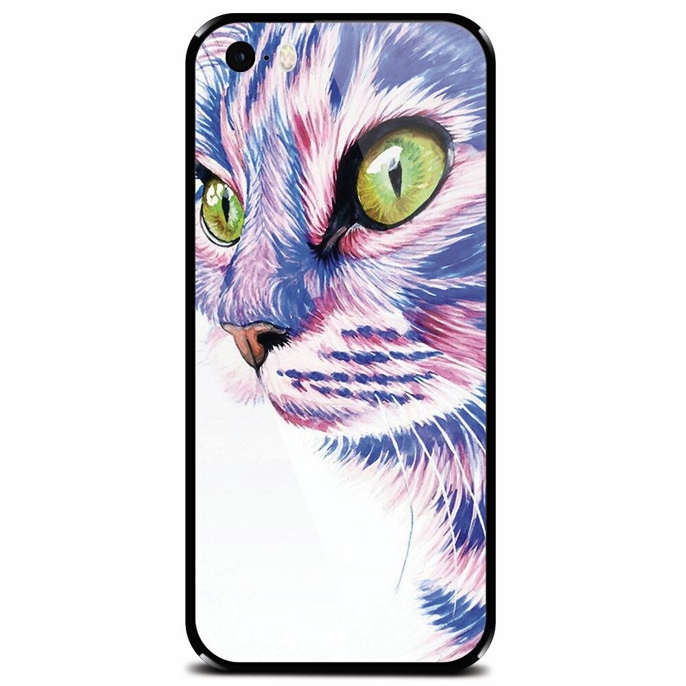 Husa din sticla securizata pentru Apple iPhone 5, Colorfull Cat