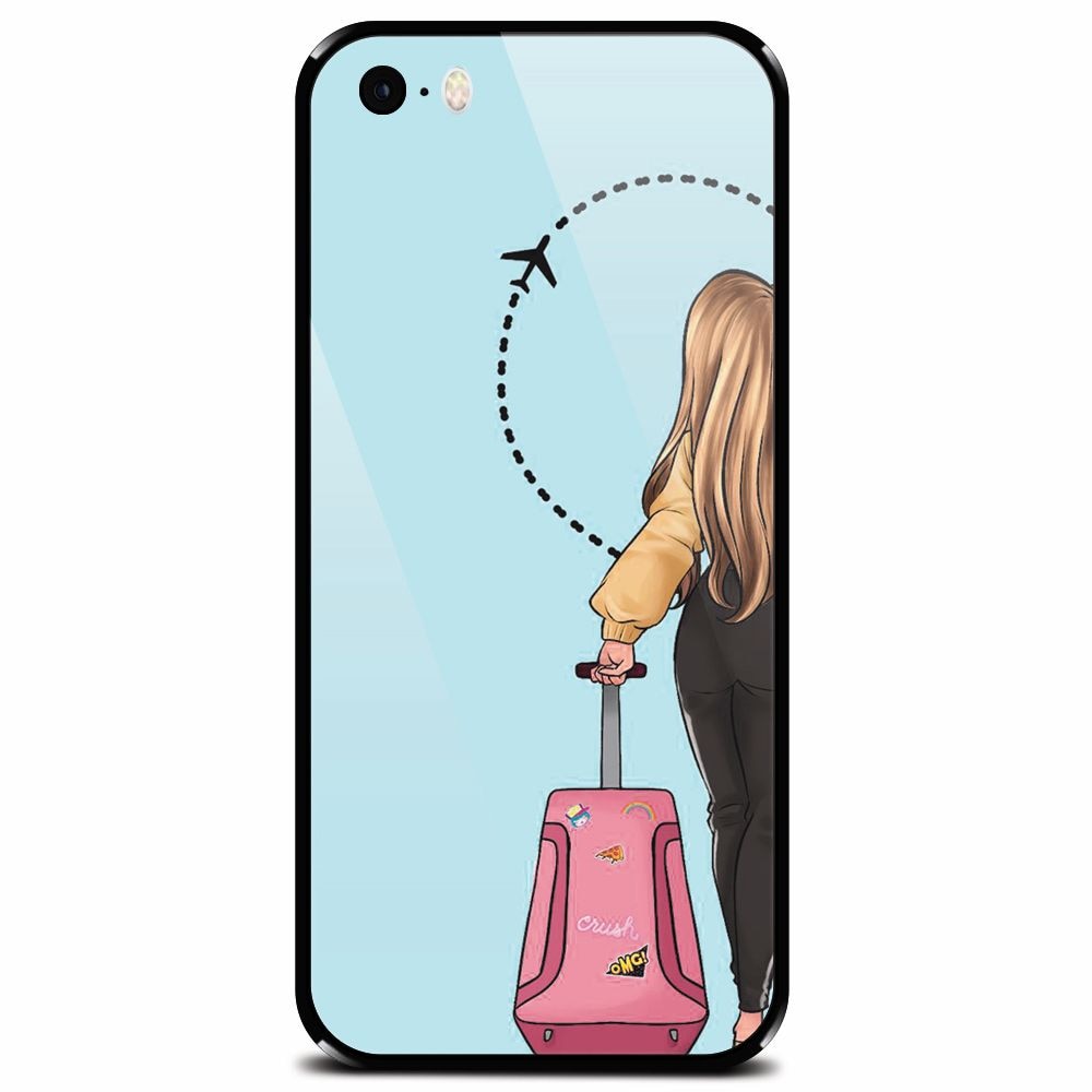 Husa din sticla securizata pentru Apple iPhone 5, Travel Girl