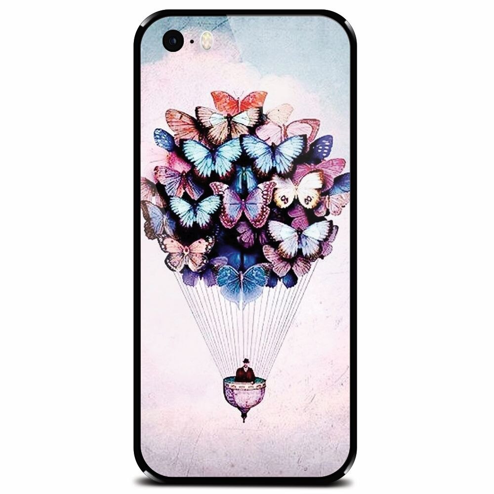 Husa din sticla securizata pentru Apple iPhone 5, Butterfly Baloon