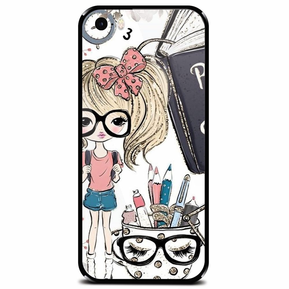 Husa din sticla securizata pentru Apple iPhone 5, School Girl