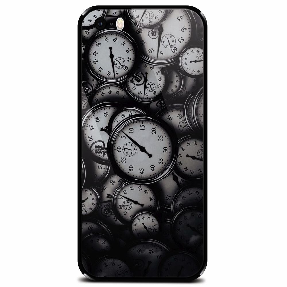 Husa din sticla securizata pentru Apple iPhone 5, Clocks Bw