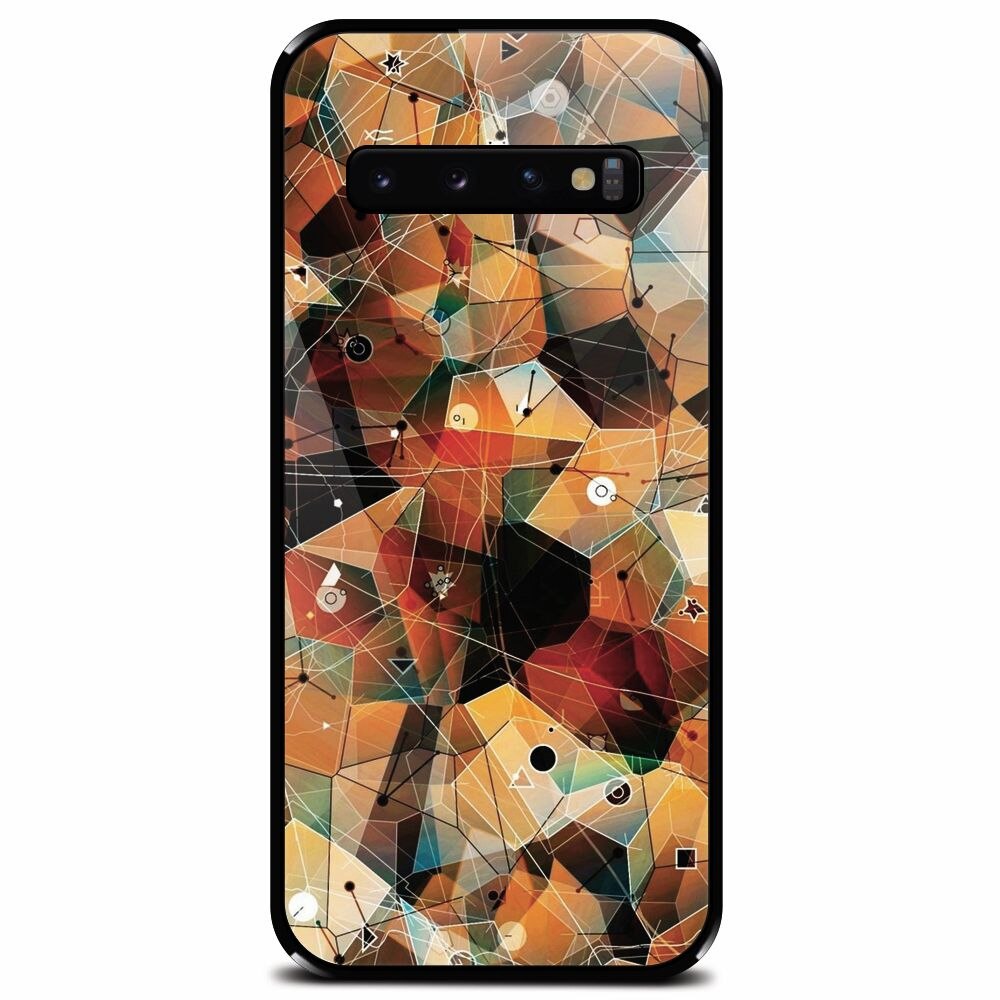 Husa din sticla securizata pentru Samsung Galaxy S10 Plus, Abstract Triangles Connected Lines