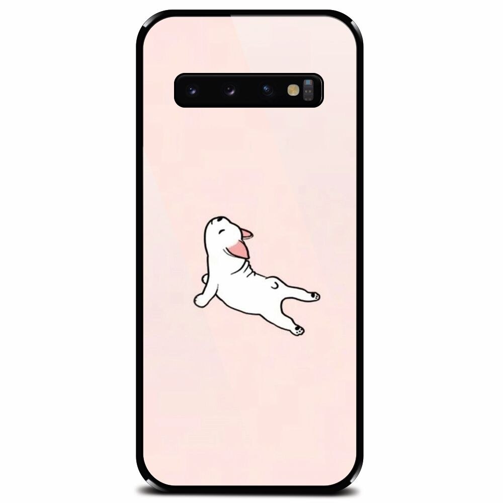 Husa din sticla securizata pentru Samsung Galaxy S10 Plus, Cute Dog Streching