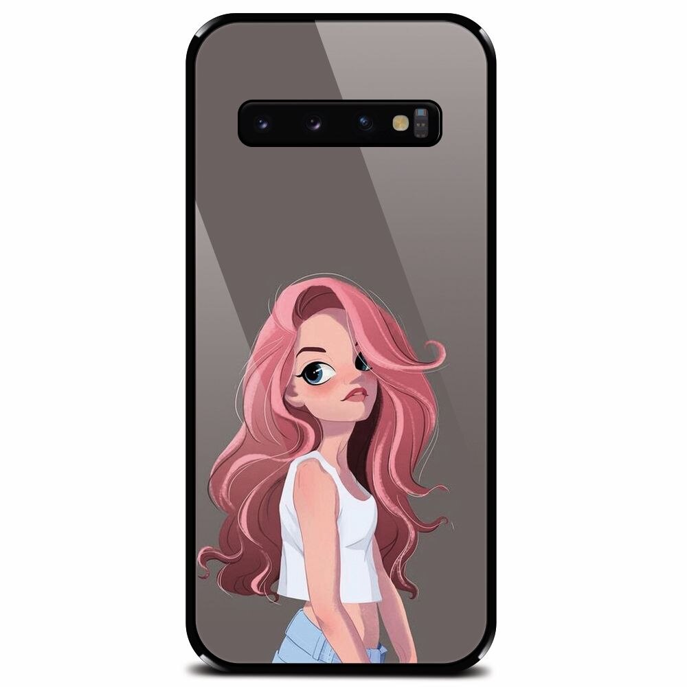 Husa din sticla securizata pentru Samsung Galaxy S10 Plus, Cute Girl